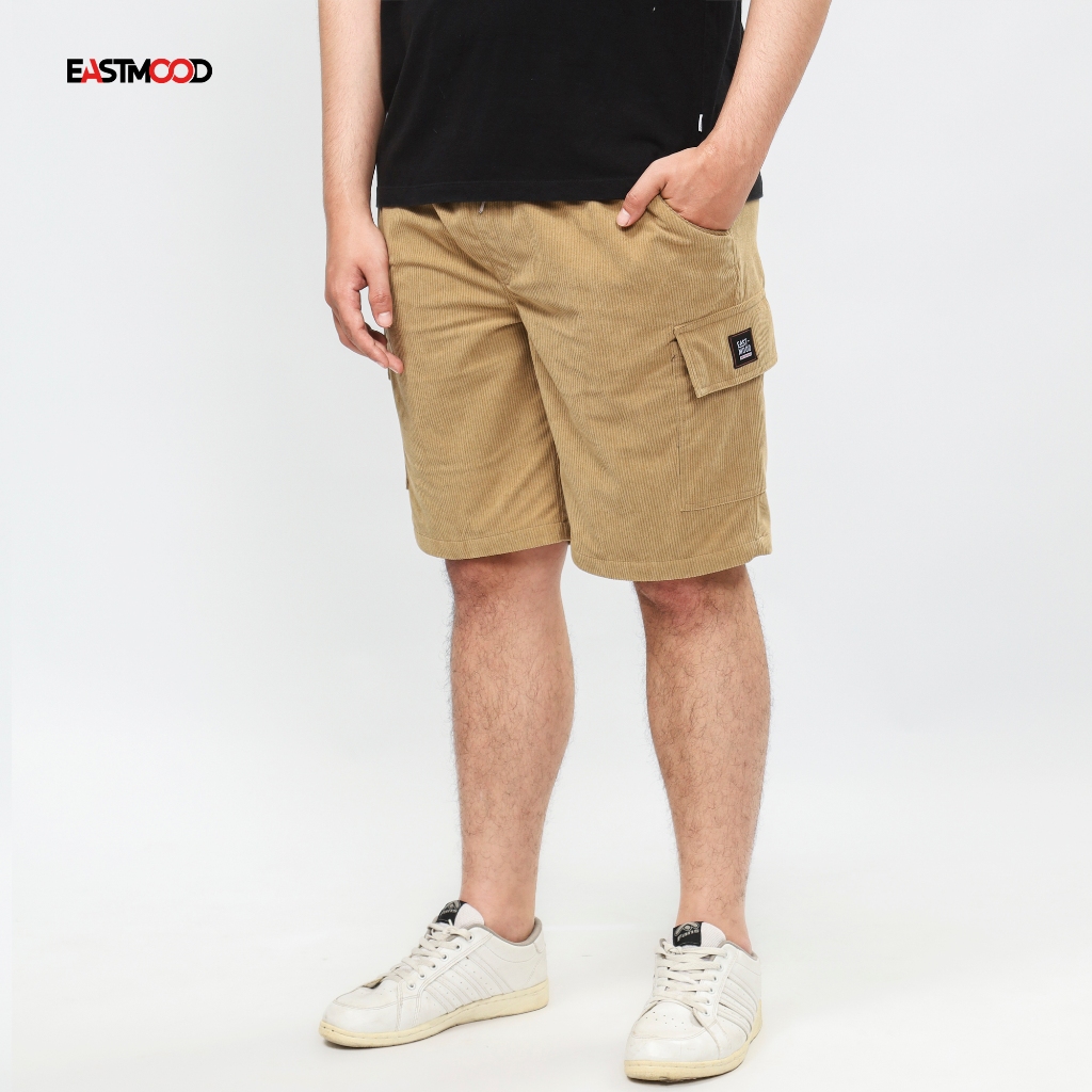EASTMOOD Celana Pendek Corduroy Pria Cargo Khaki Loose Fit Korean Pants