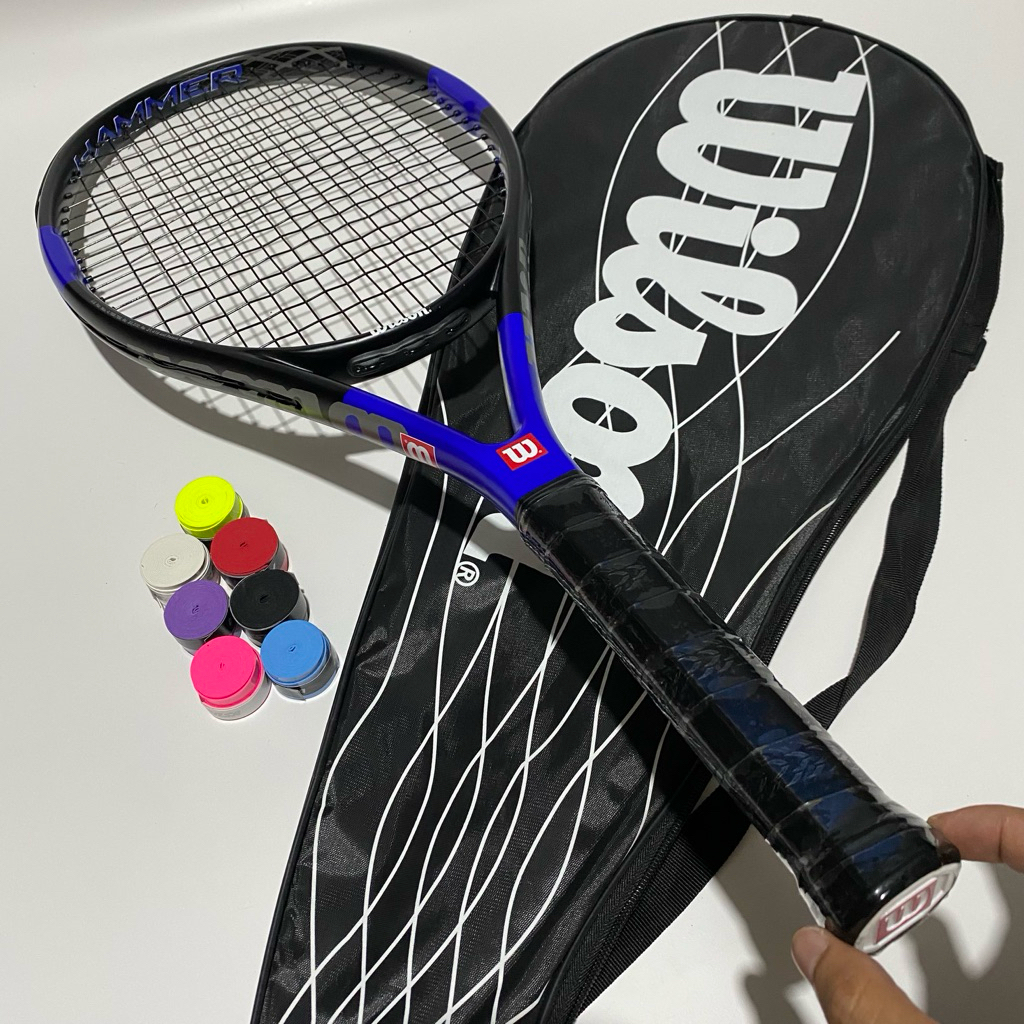 raket tenis wilson hammer 4 blue carbon matrix import premium siap smash
