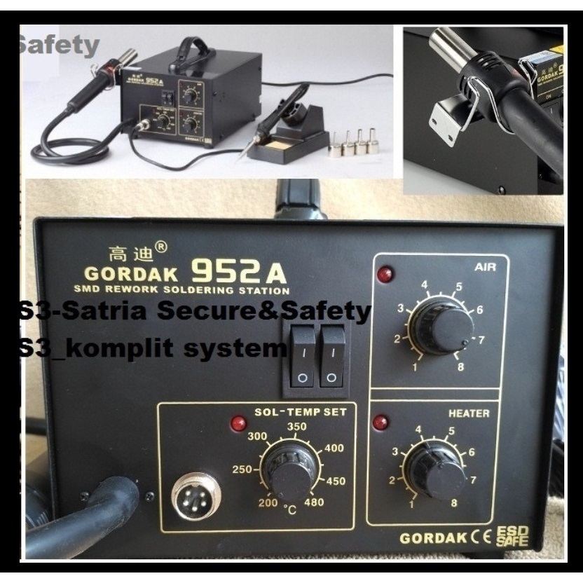 Gordak Station 952-A Analog Blower Solder 2 in 1 952A Rework Station Soldering untuk Perbaikan Elekt