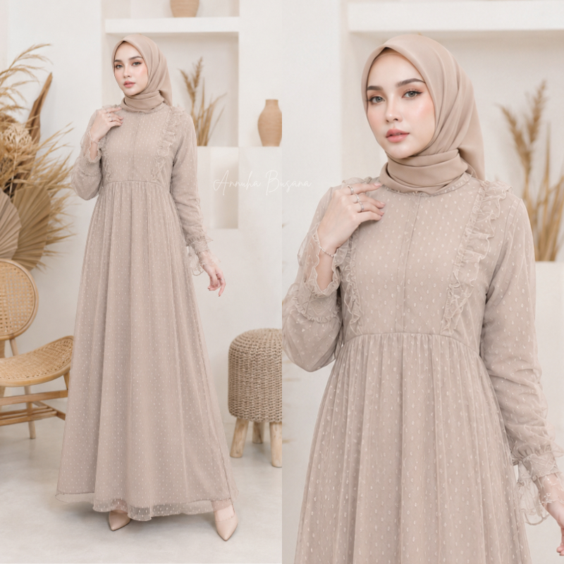TERMURAH // ZURRA GAMIS MAXI BY ANNUHA BUSANA DRESS TILE POLKADOT BROKAT BUSUI VELVET TUTU JUMBO LD 