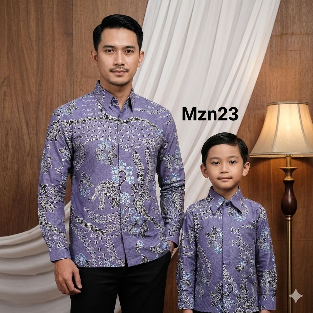 KK-70 Mzn23-Kemeja Batik Pria Premium & Anak Laki Lengan Panjang/Warna Ungu Lilac Lavender-Ungu Muda
