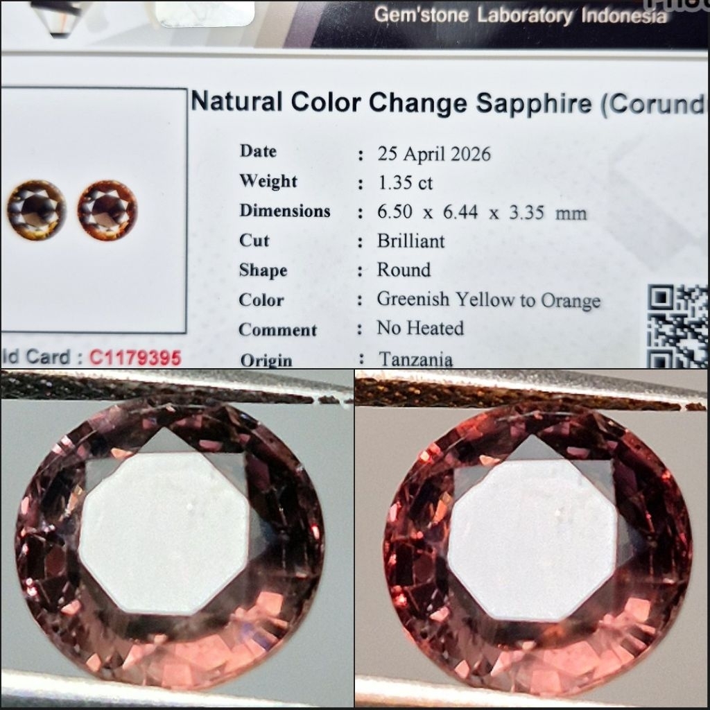 Natural Color Change Sapphire 1.35 crt NoHeated NH NTE Bicolor Fancy Safir Round Cut Top Kristal Top