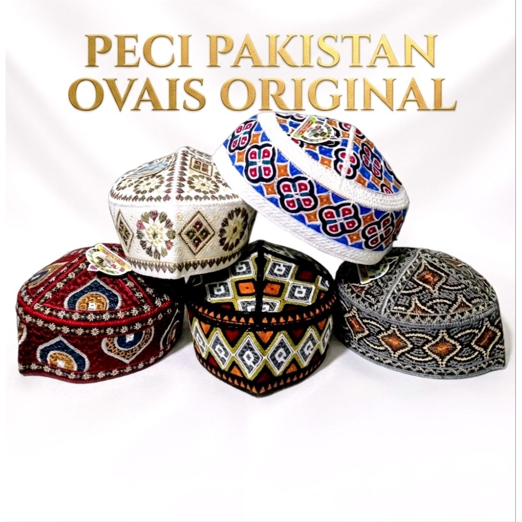 Peci PAKISTAN ORIGINAL MOTIF OVAIS CAPS , Kopiah Pakistan Bordir Original Ovais Cap , Songkok Pakist