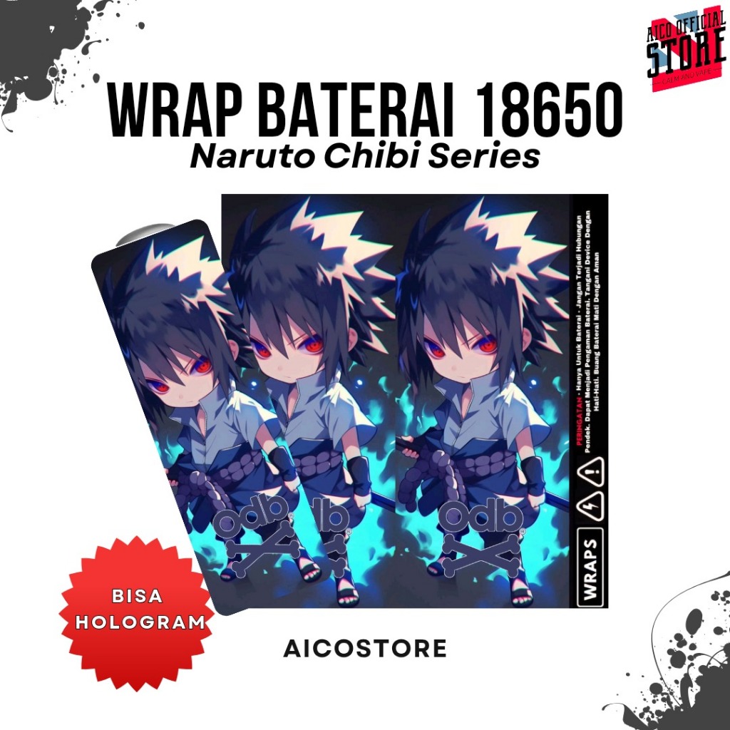 STIKER WRAP BATERAI 18650 NARUTO CHIBI | Pelindung Batre 186500 Senter SWAT Kipas Portable Powerbank