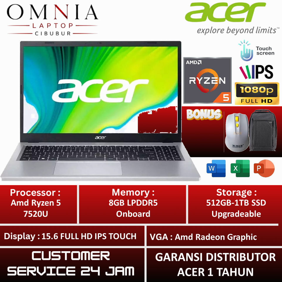 Laptop Touchscreen Acer Aspire Go 15 Ryzen 5 7520U 8GB 1TB SSD FHD IPS Windows 11 Resmi