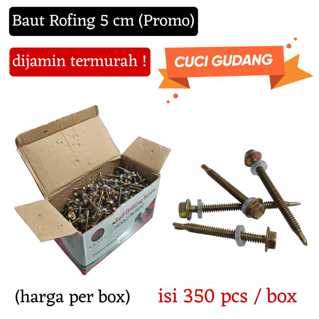 Promo Baut Rofing 12 x 50 (panjang 5 cm) warna kuning , isi 350 buah / dus - HARGA CUCI GUDANG - har