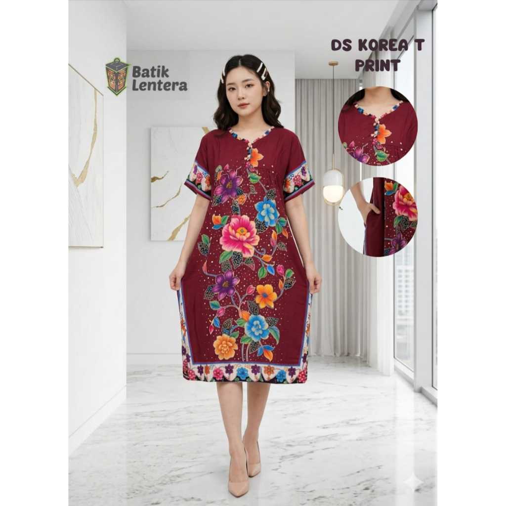 Baju Tidur Daster Lentera Batik Hitam Korea Tangan Busui Kancing Print Premium Motif Terbaru Sunan B