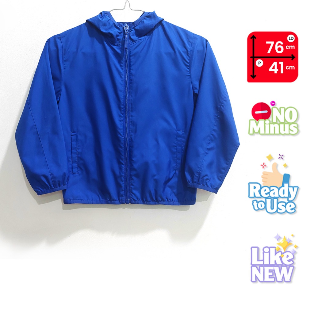 Uniqlo Kids Pocketable Nylon Parka Blue - Water Repellent Finish