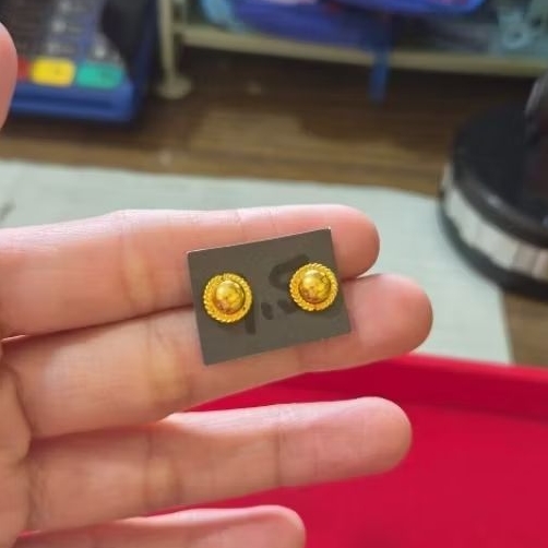 anting tusuk bulat pinggir - emas asli24k (LM)- emas 99,99- 1,5gr - investasi