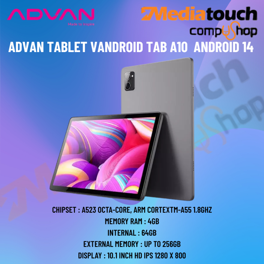 ADVAN TABLET VANDROID TAB A10 WIFI ONLY ANDROID 14 4G 64G 10.1" GREY