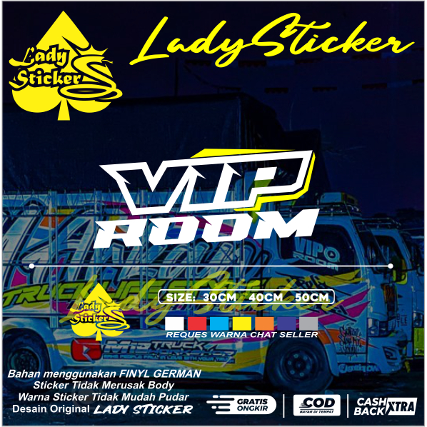 Stiker cutting variasi kaca pickup truk stiker kaca kata kata VIP ROOM variasi kaca samping