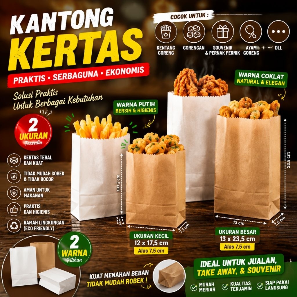 [JJP] Kantong kertas kentang goreng / Kantong kertas gorengan / Kantong kertas coklat makanan food g