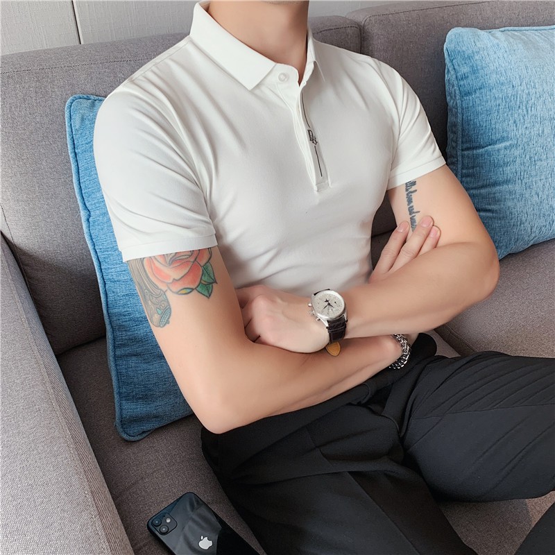 Kaos Polo Shirt Pria Slimfit Motif Polos dengan Bahan Knit Premium