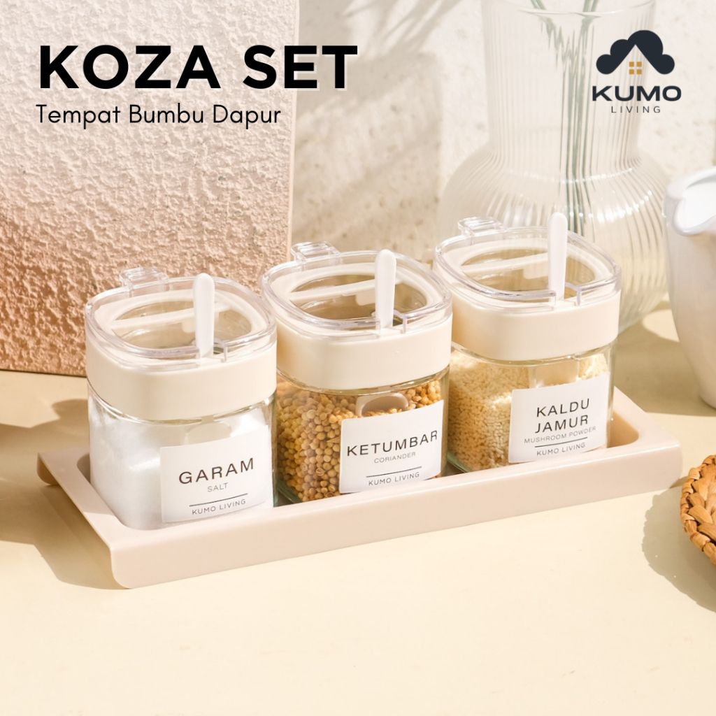 Tempat Bumbu Kaca Set 3pcs 300ml Toples Dapur Minimalis Estetik Koza Kumo Living