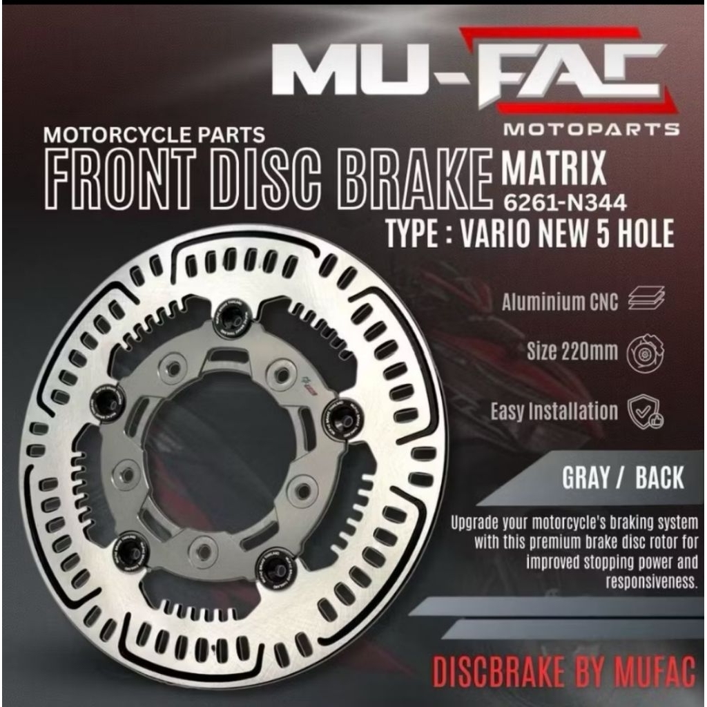 Disc Piringan Cakram Mufac 220mm , Vario 125/150 Disc Piringan Cakram Lubang 5 Full Cnc Mufac