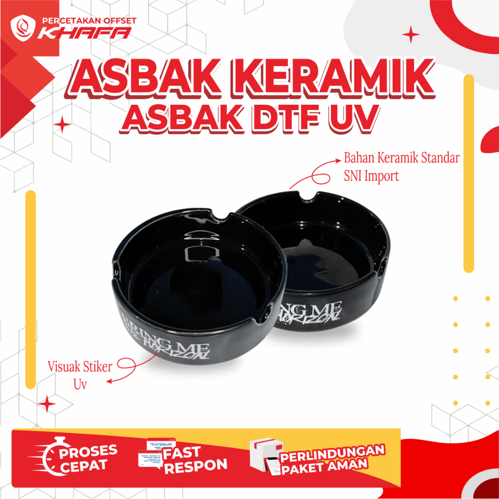 Asbak Sablon / Asbak Custom / Asbak Keramik + Stiker DTF UV