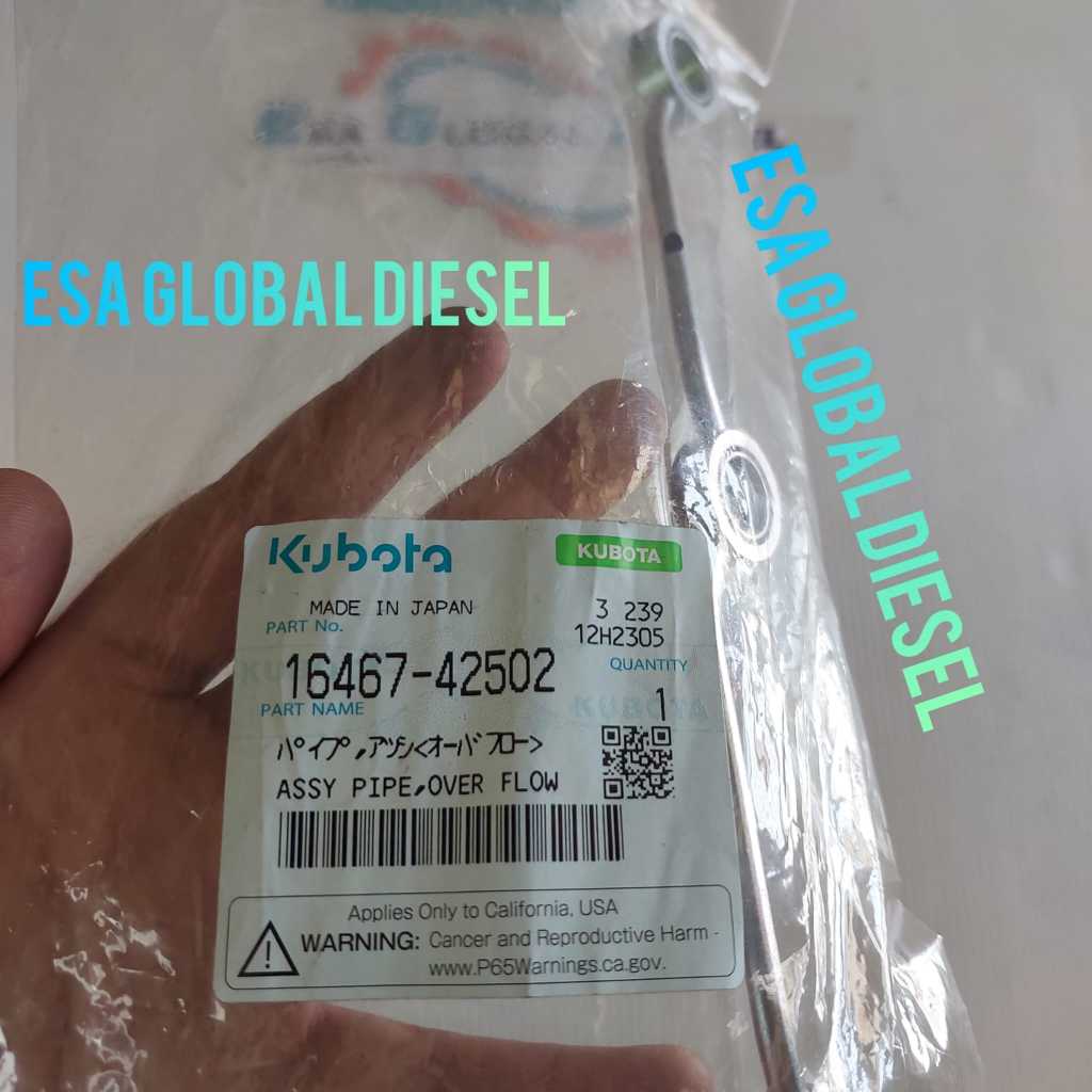 ASSY PIPE OVERFLOW KUBOTA D1403, D1503, D1703, D1803 16467-42502