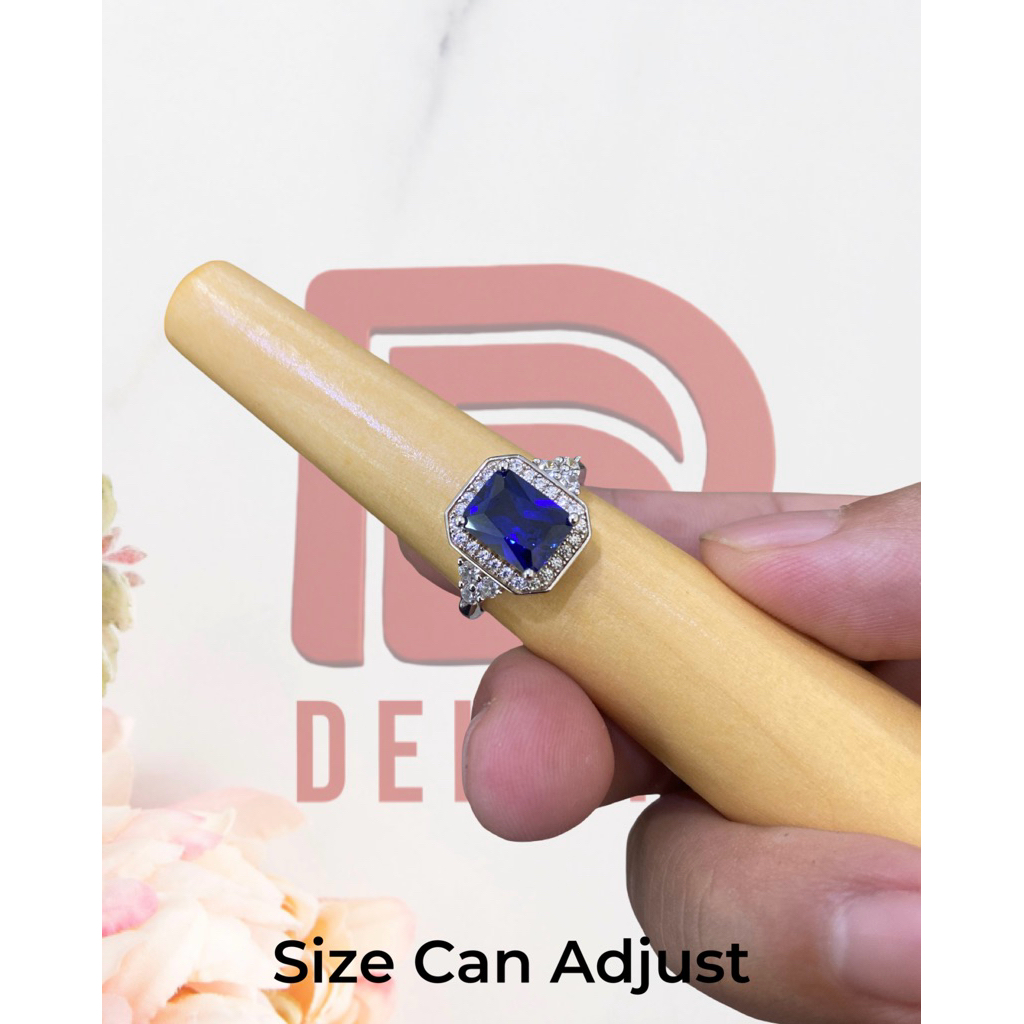 [READY STOCK] Cincin Perak Berlian Biru Moissanite Sertifikat / Silver Ring Blue Moissanite Certific