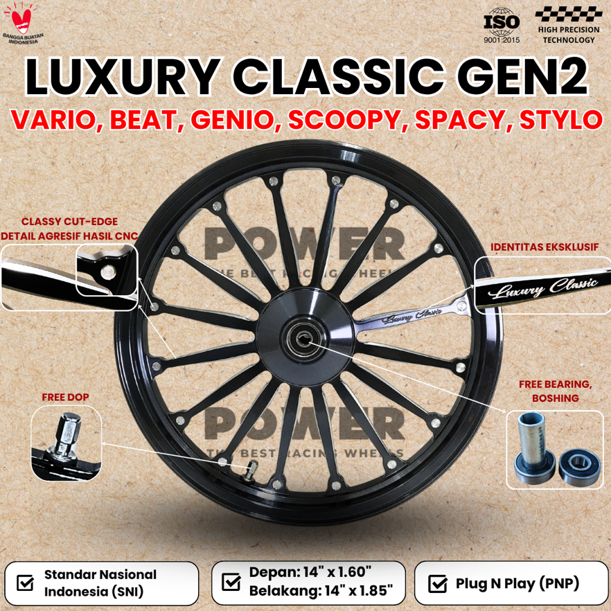 VELG LUXURY CLASSIC GEN 2 RING 14 | VELG VARIO SCOOPY BEAT GENIO STYLO | VELG RACING MERK POWER