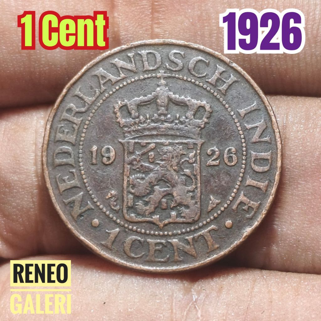Koin 1 Cent tahun 1926 asli detail bagus Nederlandsch Indie uang kuno zaman Hindia Belanda duit lama