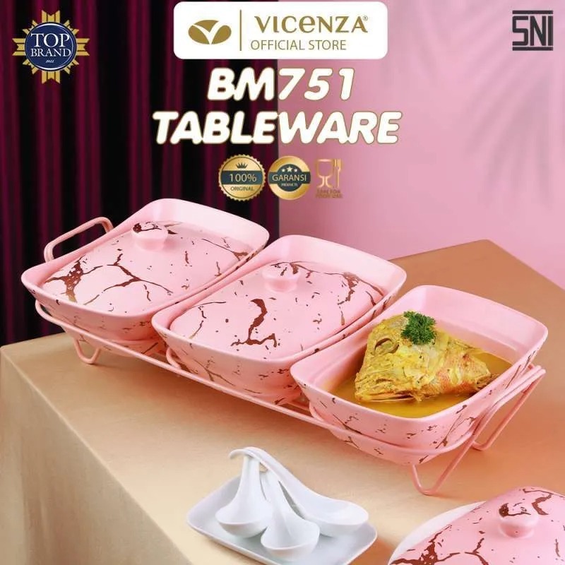 PEMANAS KERAMIK VICENZA BM-751 PRASMANAN WADAH SAJI MAKANAN (SET 3 PCS)