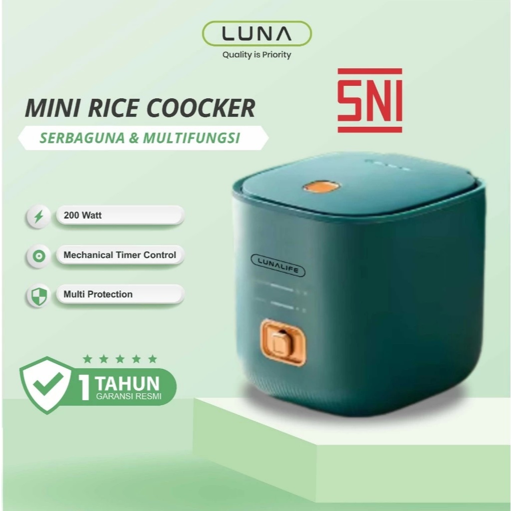 LUNALIFE Magic Com Mini 0.8 liter Rice Cooker Portabel ,Sistem Pemanas 3D