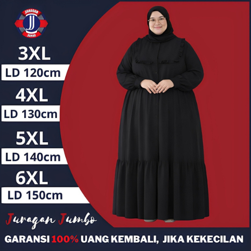 Gamis Dress Jumbo LD 120 130 140 150 Baju Lebaran Syari Crinkle Premium Abaya Mewah Elegan