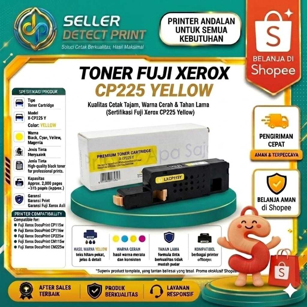Catridge Toner Fuji Xerox CP115W CP225 Yellow Printer Fuji Xerox CP115W, CP225W, CM225FW, CM115W, CP