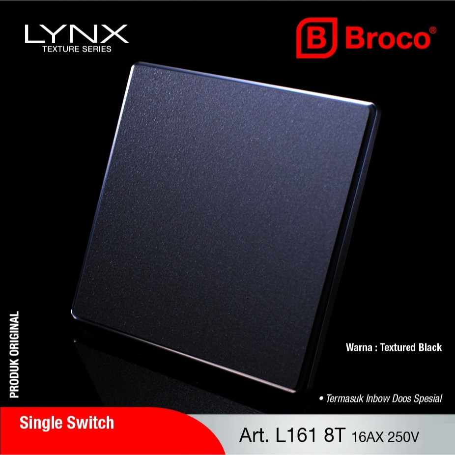 BROCO LYNX IB Saklar Engkel Tunggal Hitam Black 1 Gang  L161 8T + Bonus Inbow Dus
