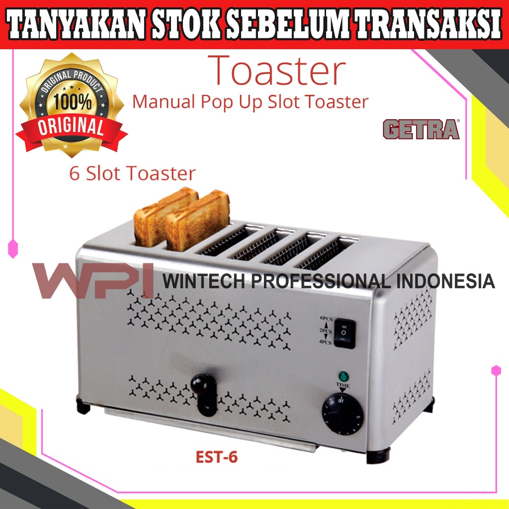 Getra EST-6 Toaster Manual Pop-Up 6 Slot - Mesin Pemanggang Atau Panggangan Roti - Sistem pengungkit
