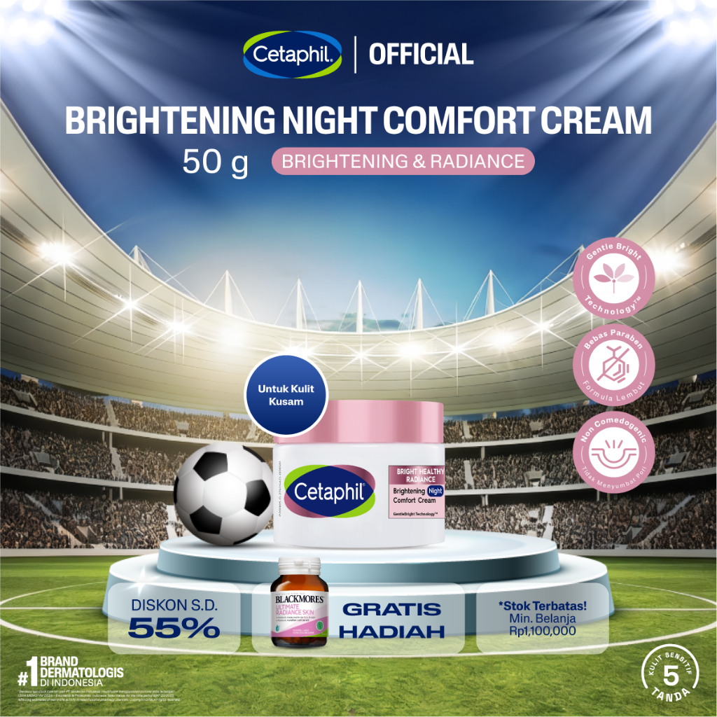 Cetaphil Bright Healthy Radiance Brightening Night Comfort Cream 50g dengan Glycerin, Niacinamide, d