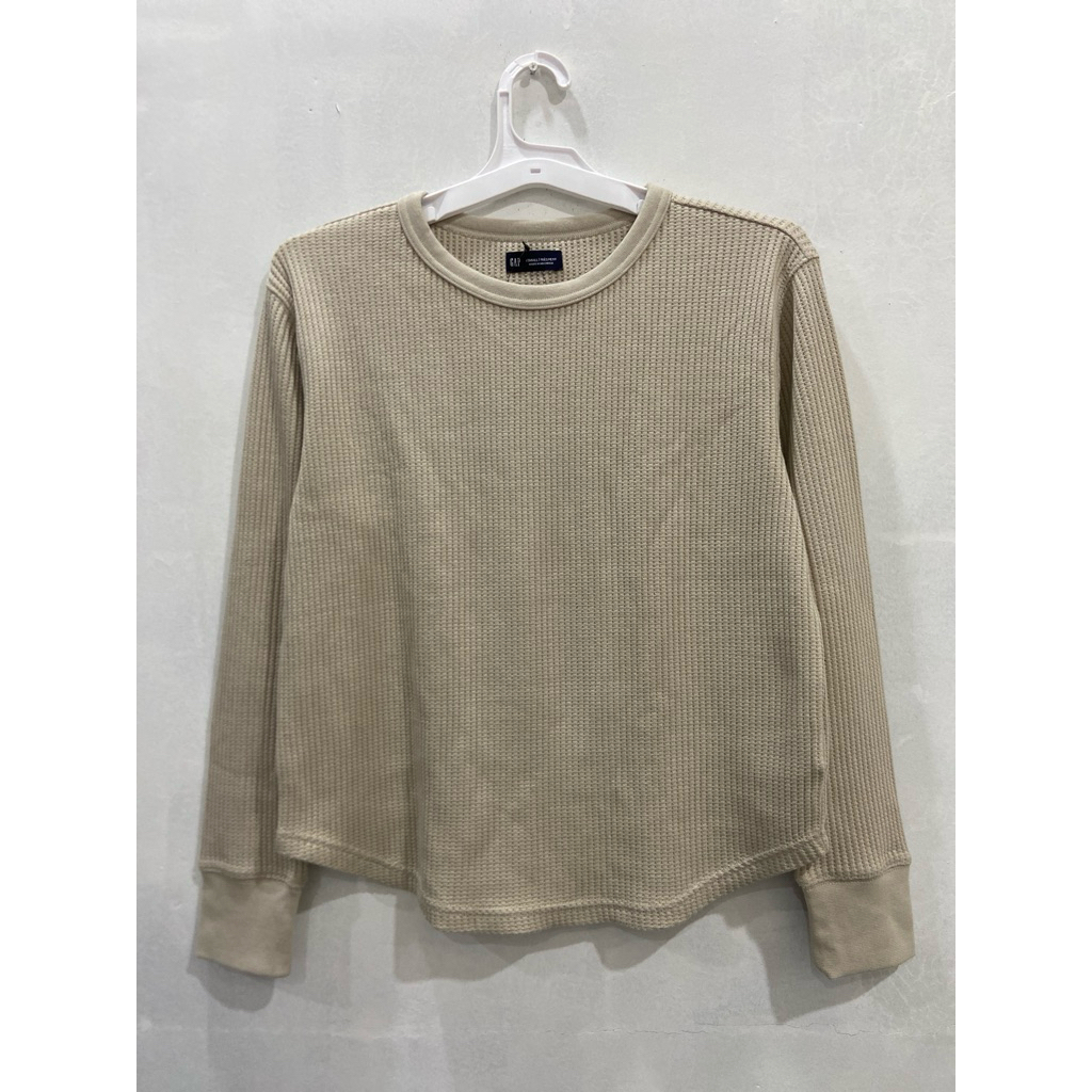 GAP Waffle Knit Long Sleeve Original Outlet Premium Basic Thermal Cream Unisex