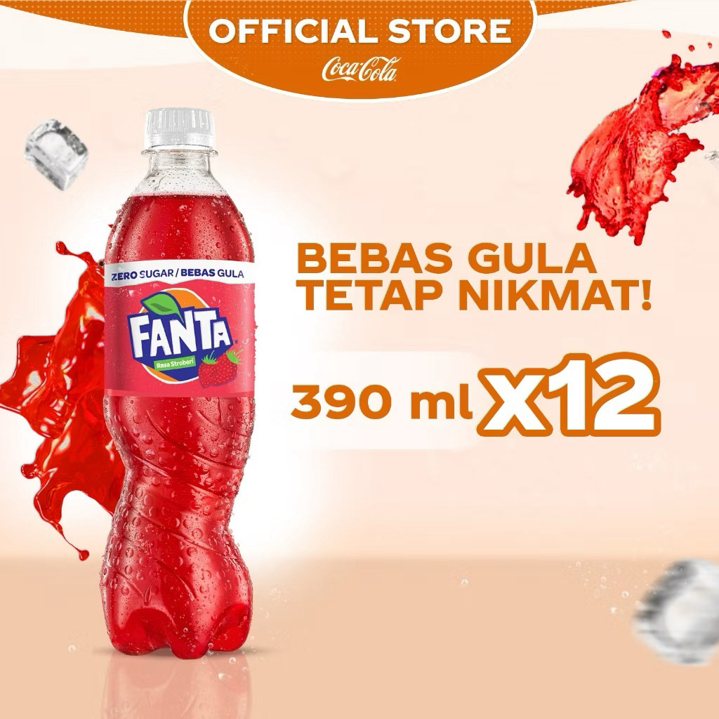 {BATAM} Fanta Minuman Bersoda Strawberry 390ml 1Dus isi 12pcs
