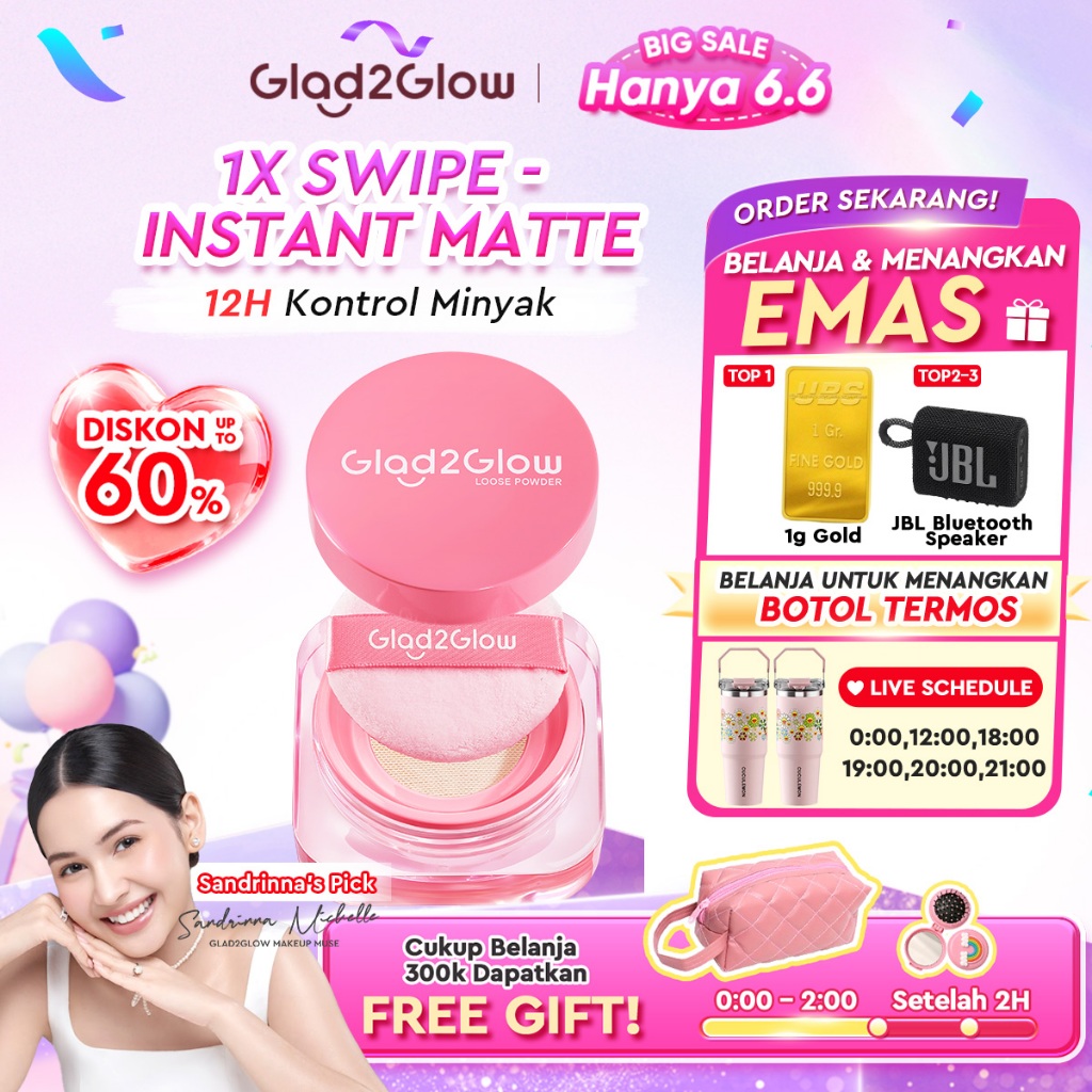 Glad2Glow Perfect Blur&Cover Loose Powder oil control Finishing Kontrol Minyak Tahan Lama Anti Luntu