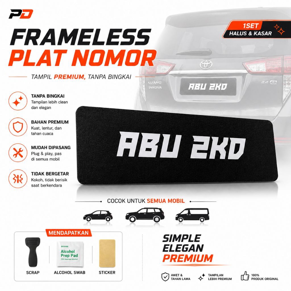 Frameless plat mobil custom nama universal ll Dudukan plat mobil custom