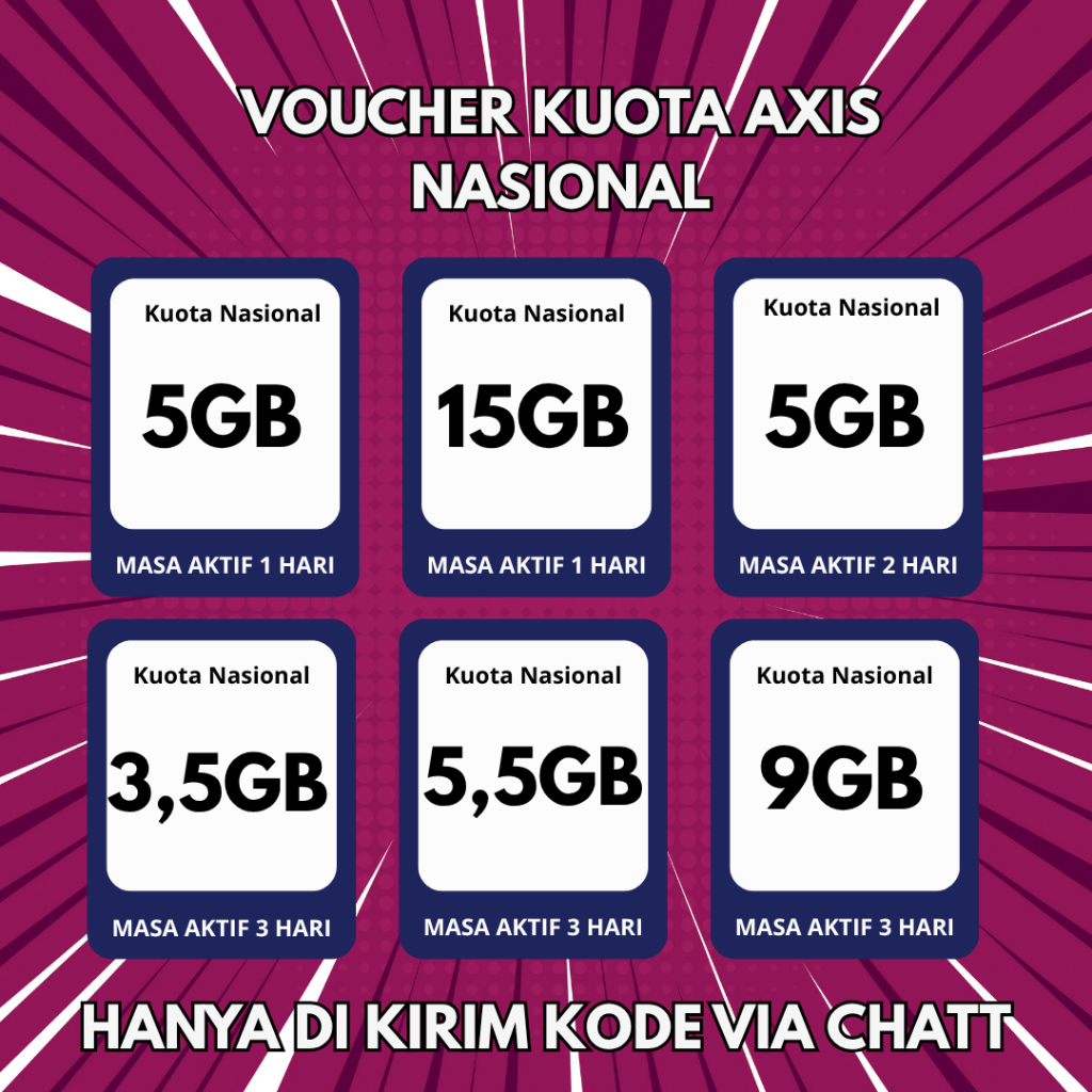 Voucher AIGO Harian Full 24 JAM - Voucher Axis  Harian  - Paket Data Axis Murah KIRIM KODE VIA CHAT