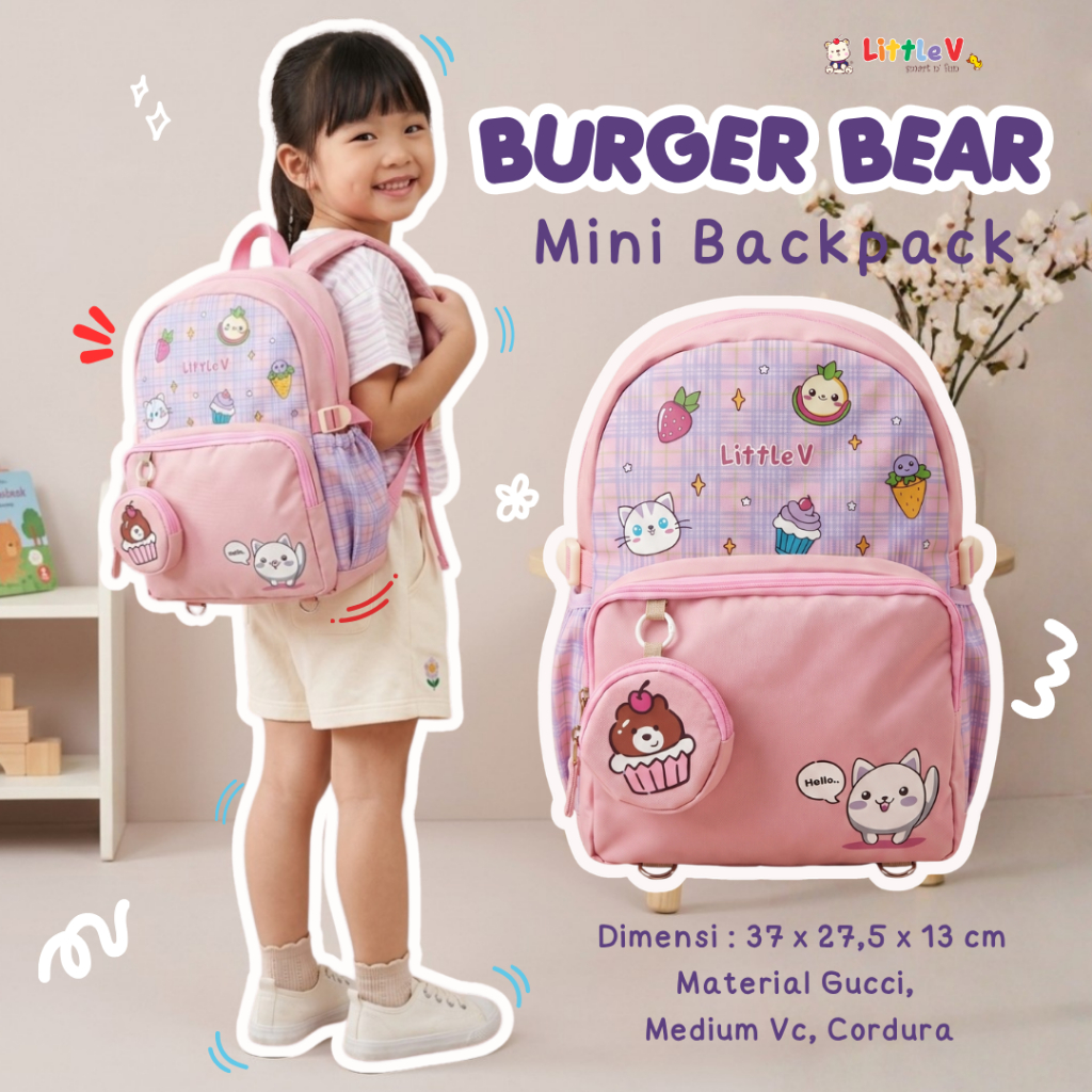 Mini Backpack Burger Bear | Tas Ransel Anak | Tas Ransel Anak - Nyaman & Ringan