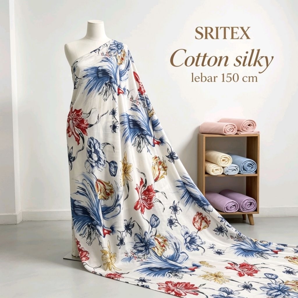 katun silk paris sutra - kain katun silk motif - kain katun silk paris