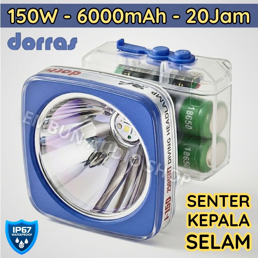 Senter Kepala Diving Super Terang Dengan Cahaya LED Putih | DORRAS DS-150 , Daya 150 Watt