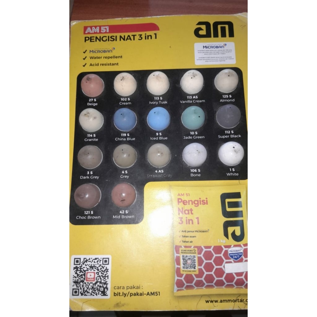 AM51 Nat kramik tersedia 17 warna / satu bungkus 1kg KLO 1 dus 12 bungkus silakan di pilih warna ses