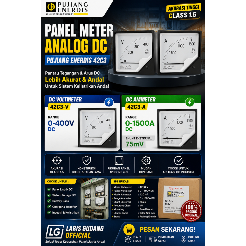 PANEL AMMETER - VOLTMETER  DC ANALOG 42C3