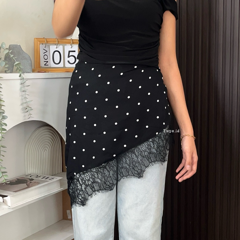 Tasa.id | Skirt Polkadot Layering Renda Korea Warp Skrit | Rok Polkadot | Rok Layering Renda | Polka