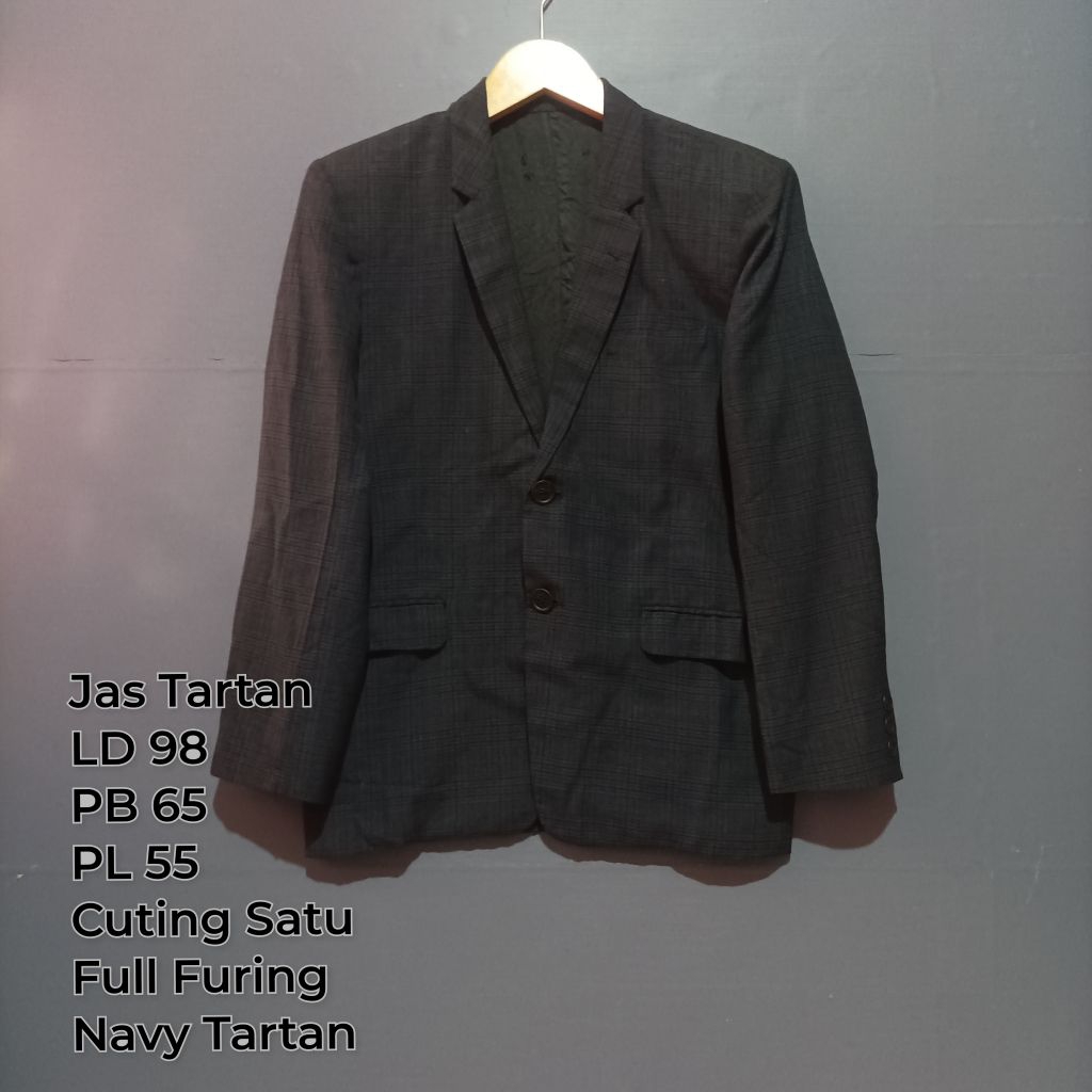 Jas Blazer Pria Tartan Warna Navy Bekas Pakai Second