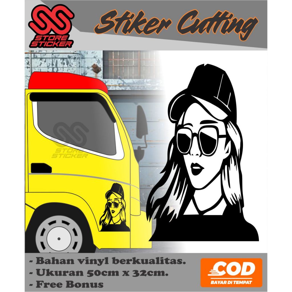 Stiker Cutting Cewek Bertopi Stiker Body Mobil Truk Canter dll Sticker Vinyl