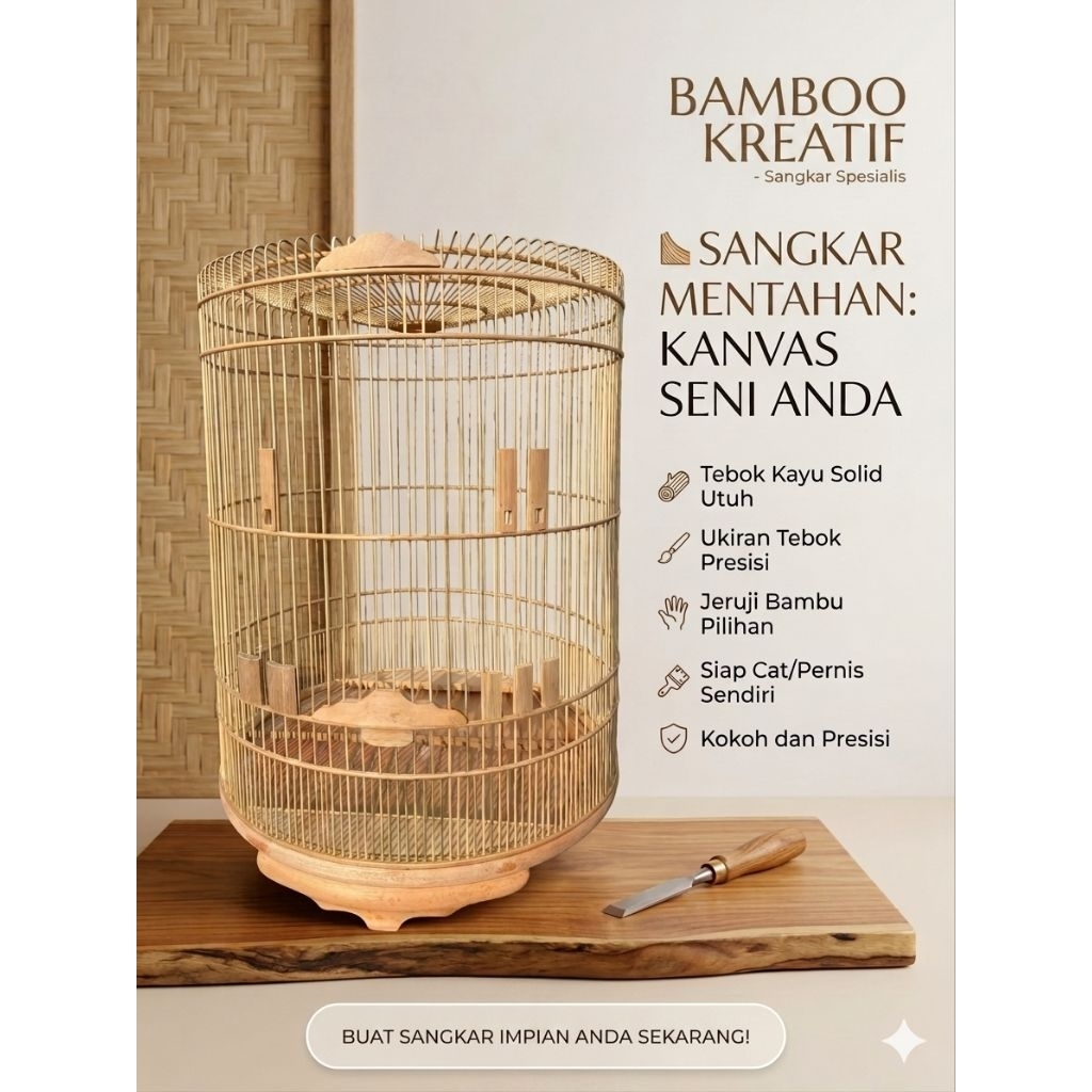 SANGKAR MURAI MENTAH TEBOK KAYU