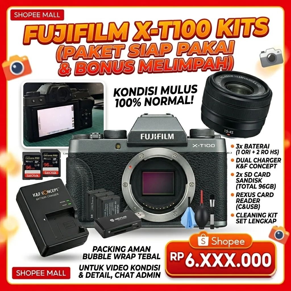 Kamera Fujifilm xt-100 + kit full set second,seken,bekas