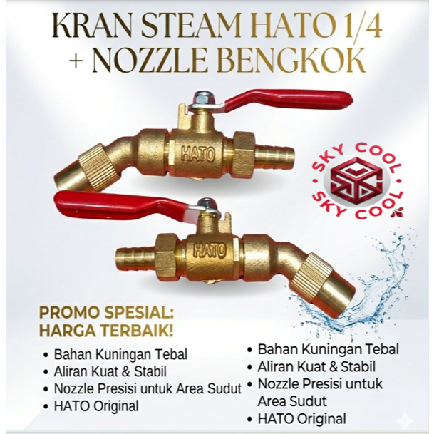 KRAN STEAM HATO 1/4 + NOZZLE BENGKOK