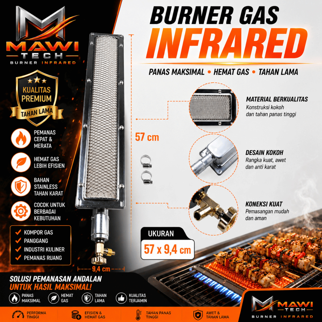 Kompor Stove 57 cm Infrared Gas Burner Pemanas Universal Serbaguna Heater Burner Infrared