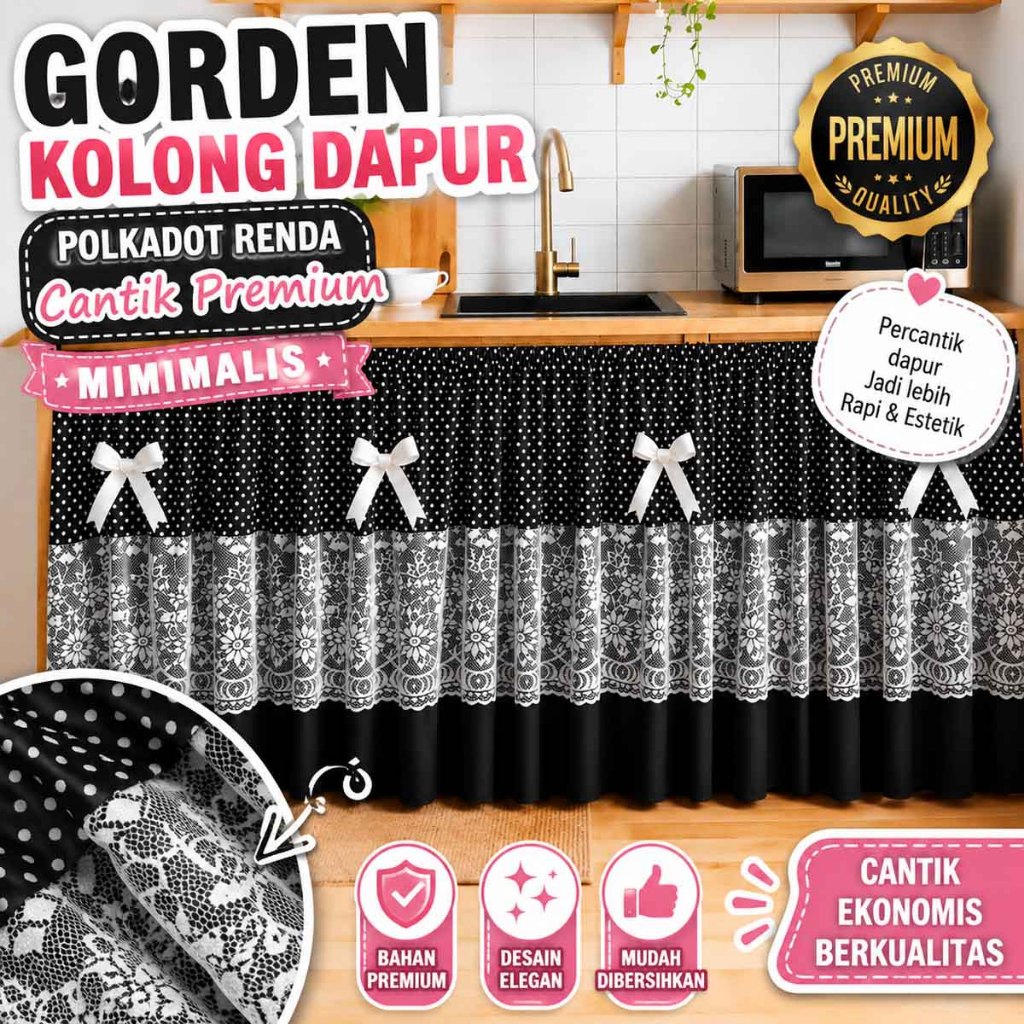 Gorden Kolong Dapur Polkadot Renda Cantik Premium Minimalis