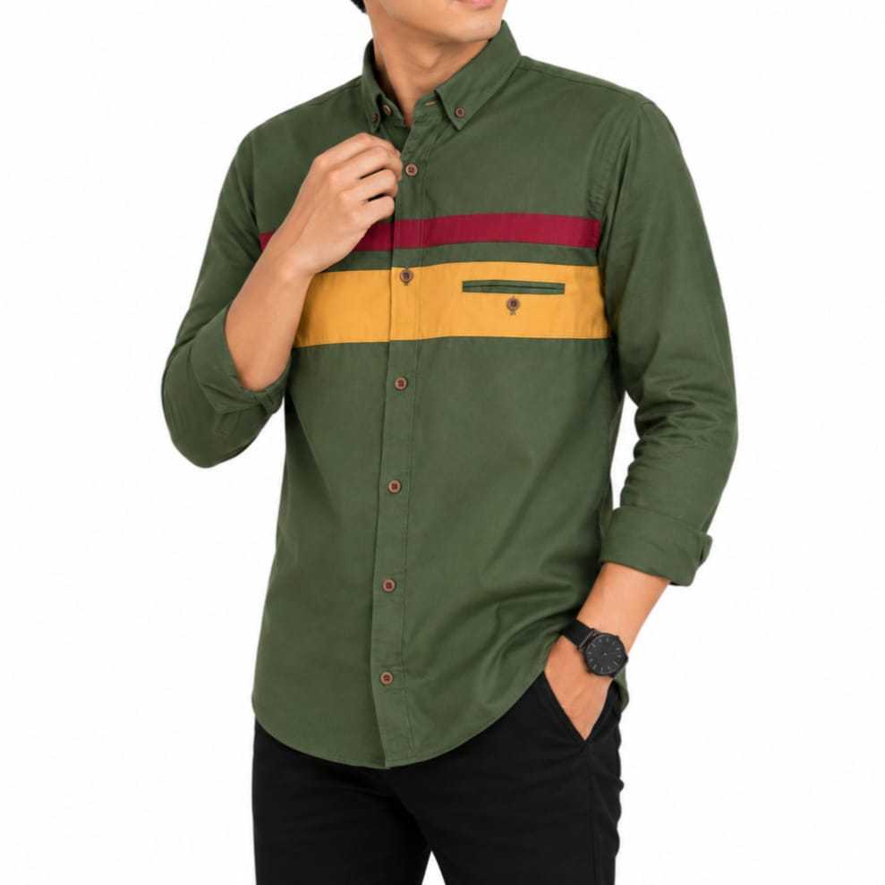 KEMEJA PANJANG TANGAN PRIA MOTIF GARIS GARIS